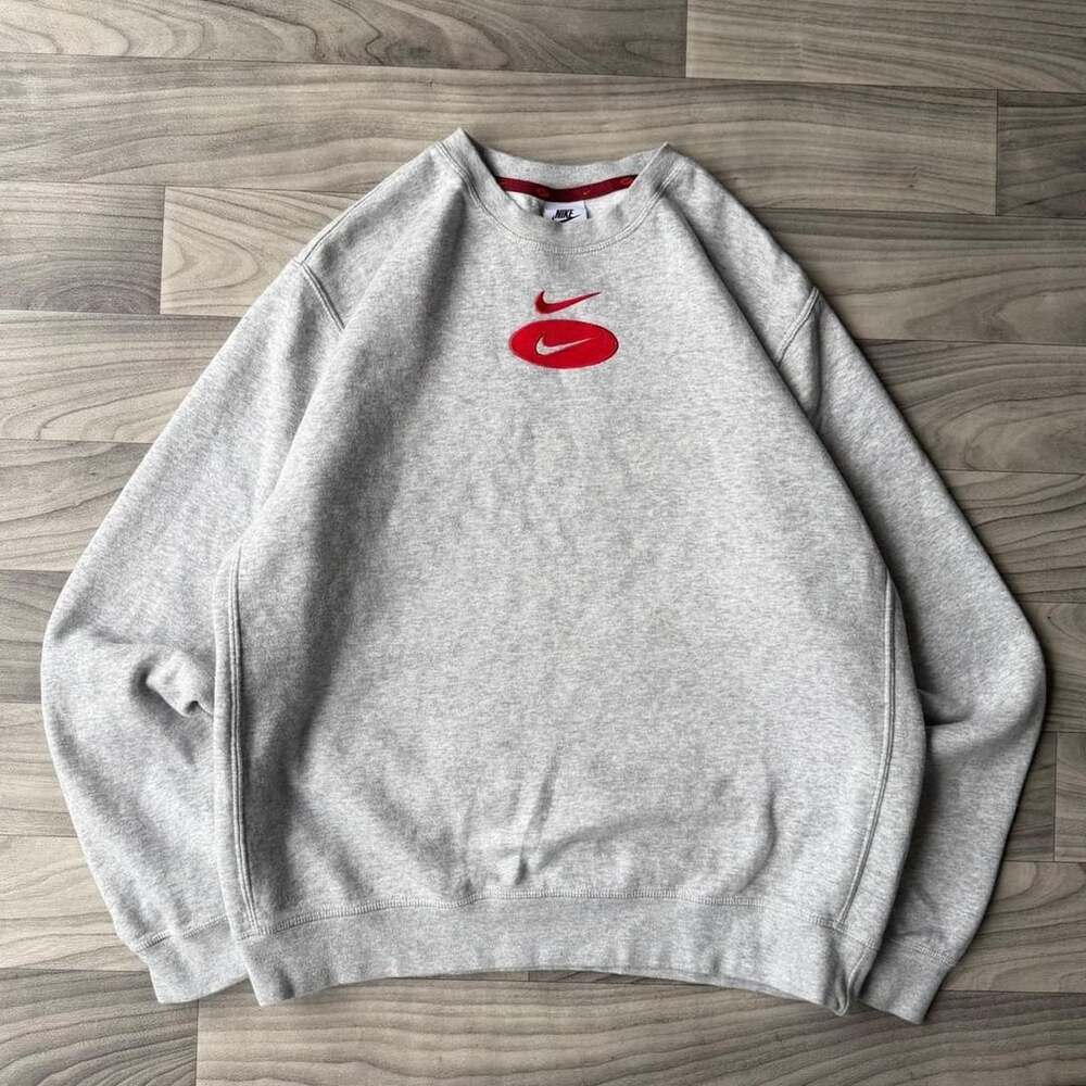 Nike Center Swoosh Crewneck Sweatshirt Size M Grey Red Y2K